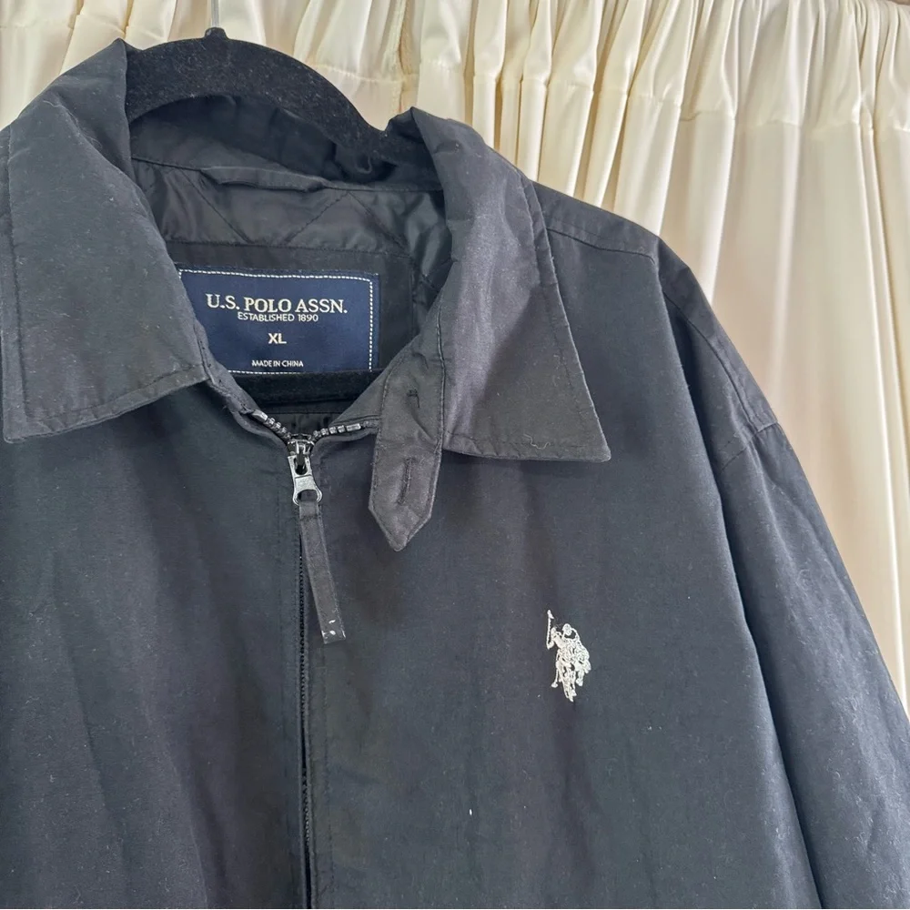 U.S. Polo Assn Black Jacket Harrington Lined Full Zip Water Resistant Size XL‎
